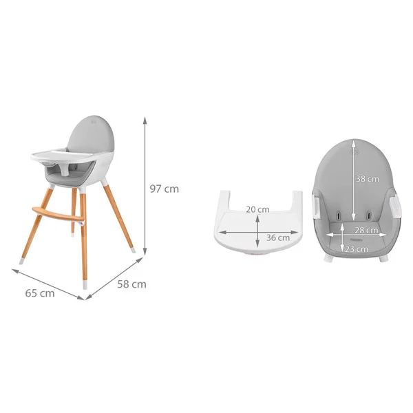 KINDERKRAFT HIGH STOLICA ZA HRANJENJE 2U1 FINI GREY